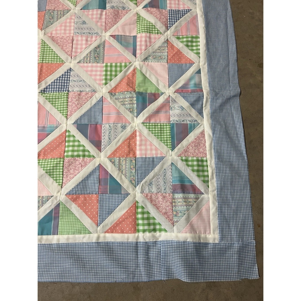Vintage Quilting Table Center Square Topper Cutter Unfinished Blue White 42"x34" - Picture 2 of 9